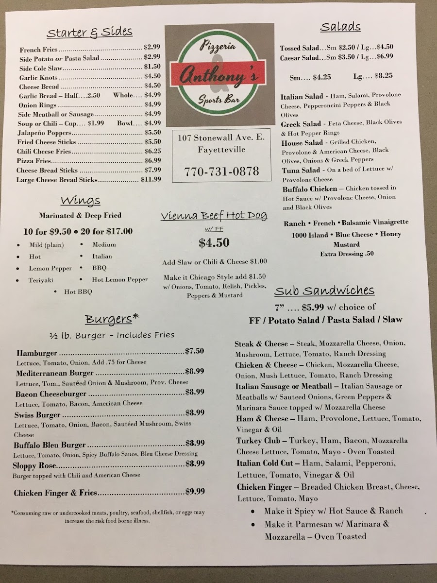Menu Anthony's Pizzeria-4