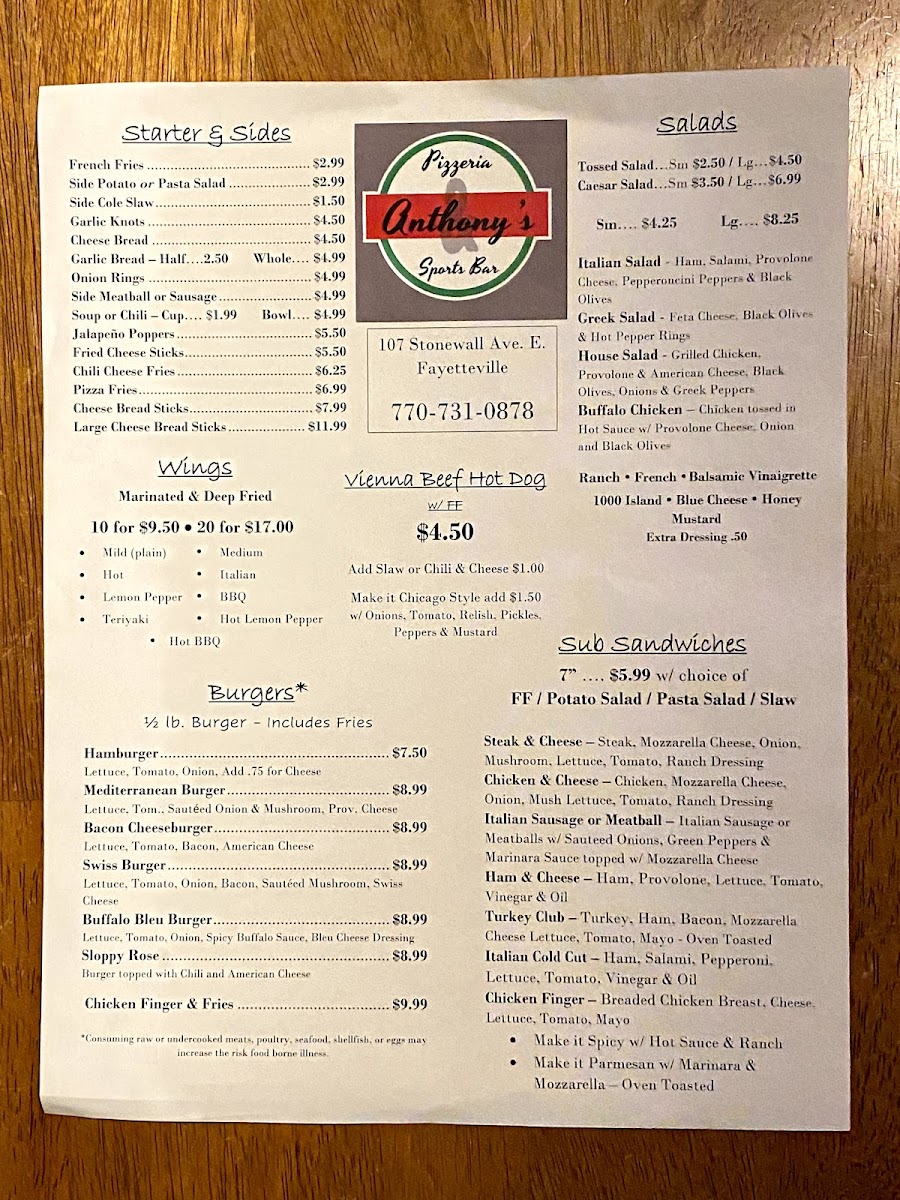 Menu Anthony's Pizzeria-8