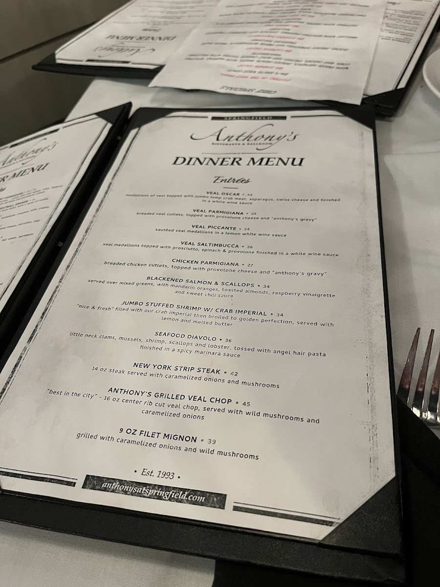 Menu Anthony’S Ristorante & Ballroom-1