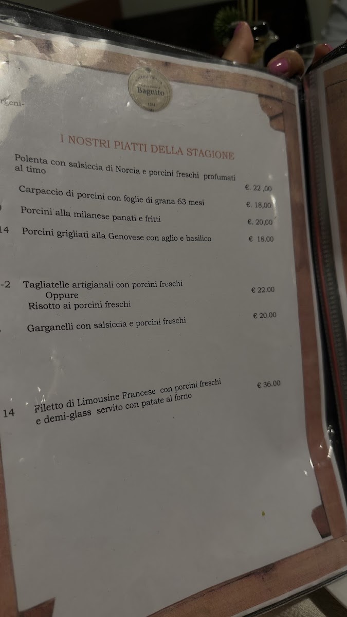 Menu Antica Trattoria Bagutto Dal 1284-6