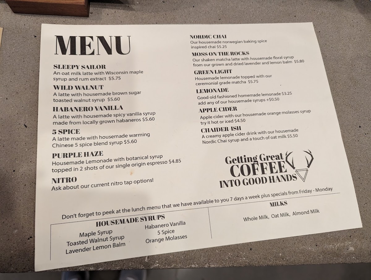 Menu Antler Specialty Goods-1