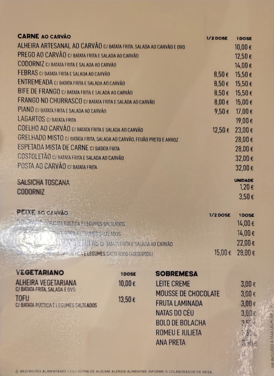 Menu Ao Carvão Churrasqueira - Ovar-1