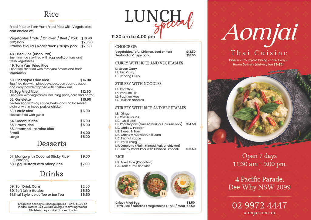 Menu Aomjai Thai Cuisine Dee Why-1