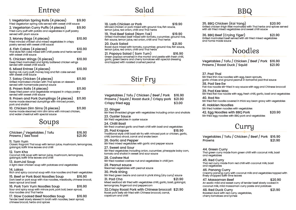 Menu Aomjai Thai Cuisine Dee Why-2