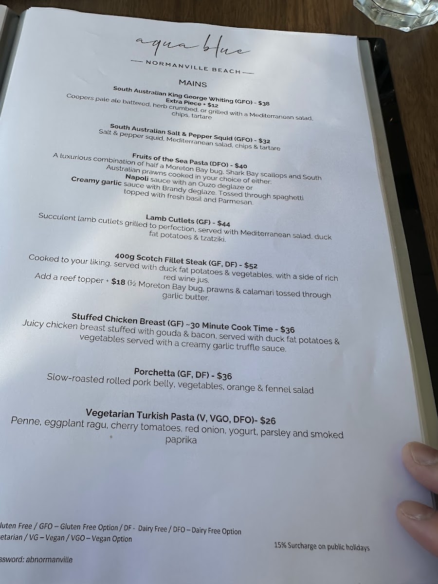 Menu Aqua Blue Normanville Beach-2