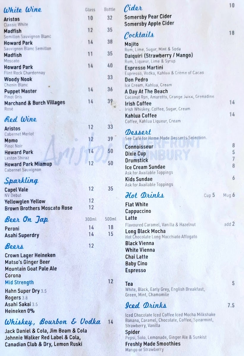 Menu Aristos Waterfront Bunbury-1