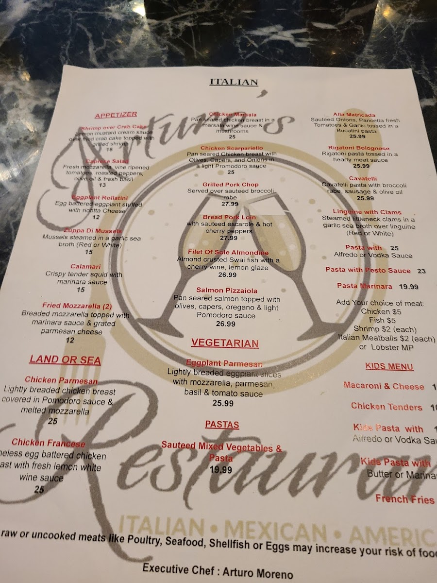 Menu Arturo's Restaurant-1