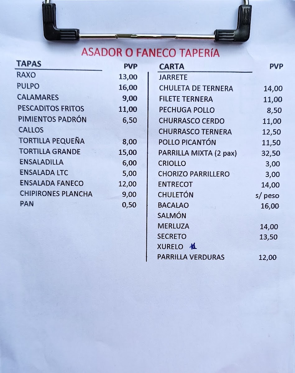 Menu Asador O Faneco Taperia Parque Forestal De Beade-6