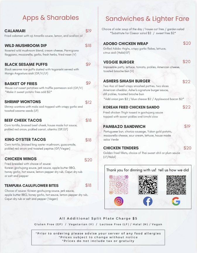 Menu Asher's Restaurant & Patio-4
