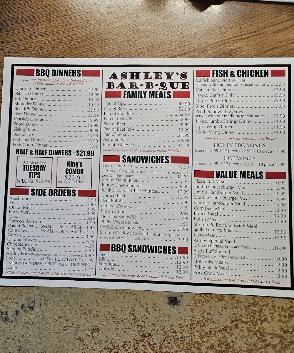 Menu Ashley's Bar-B-Que-1