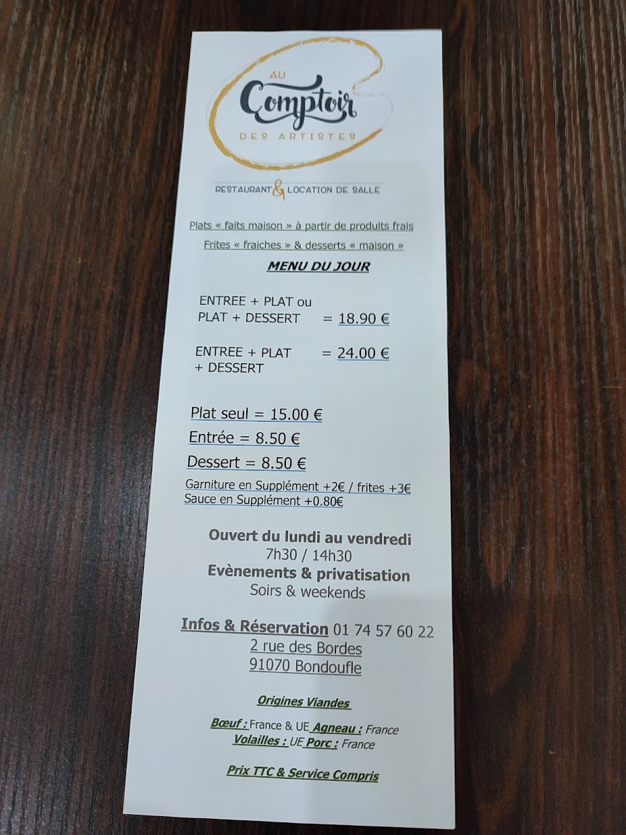 Menu Au Comptoir Des Artistes-8