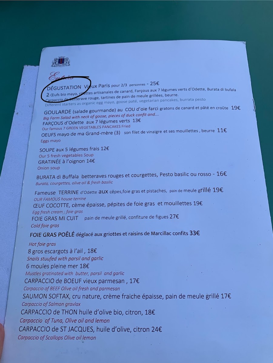 Menu Au Vieux Paris D'arcole-7