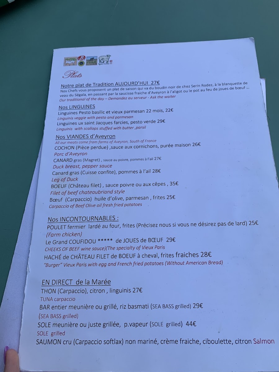 Menu Au Vieux Paris D'arcole-8