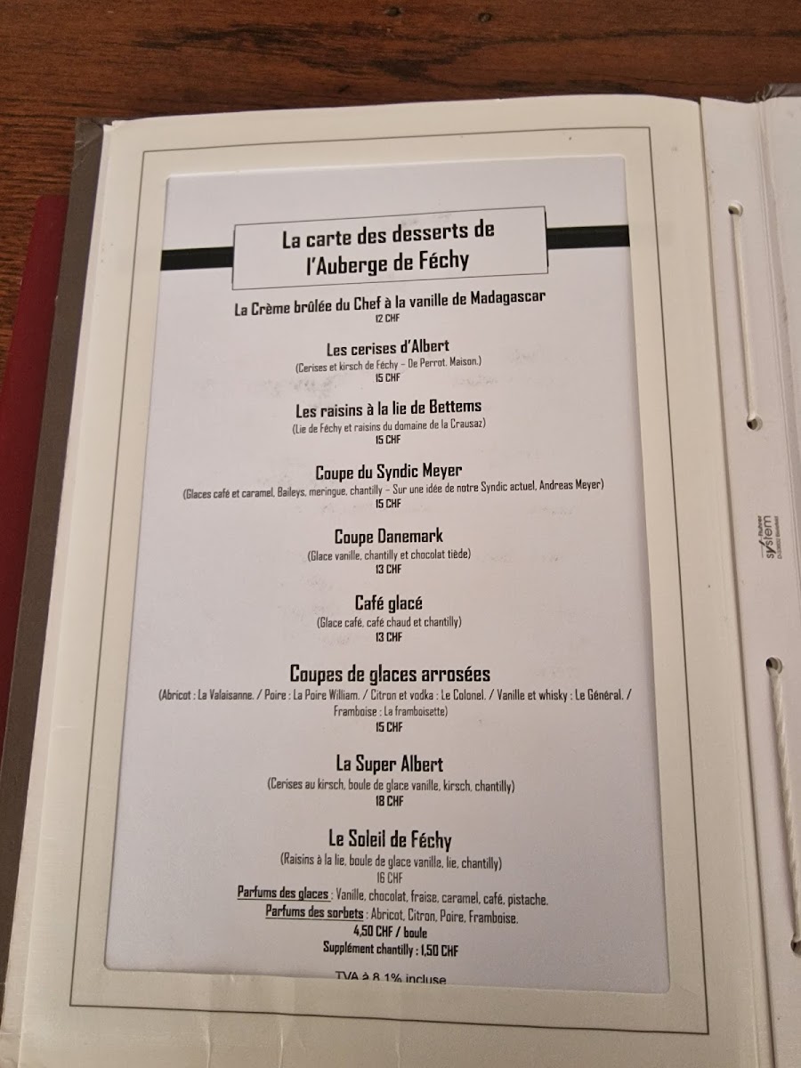 Menu Auberge Communale De Féchy-1