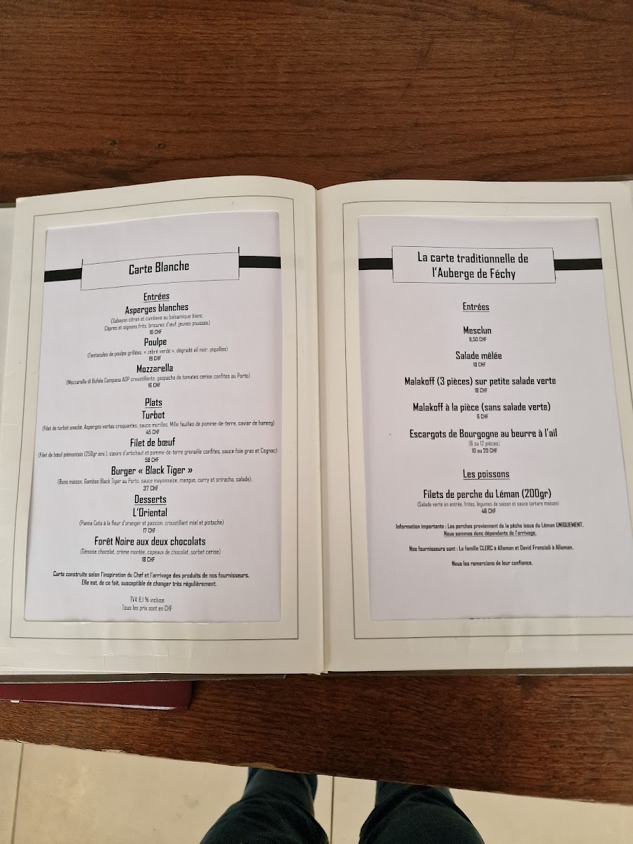 Menu Auberge Communale De Féchy-2