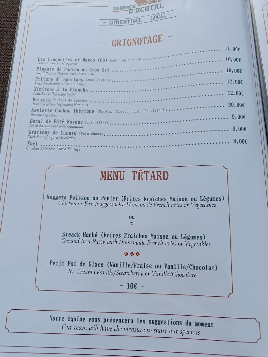 Menu Auberge D'achtal-1