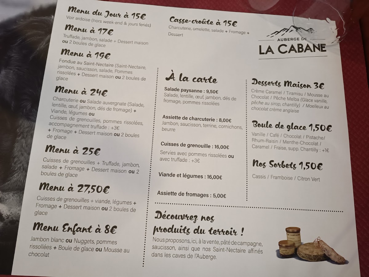 Menu Auberge De La Cabane-1