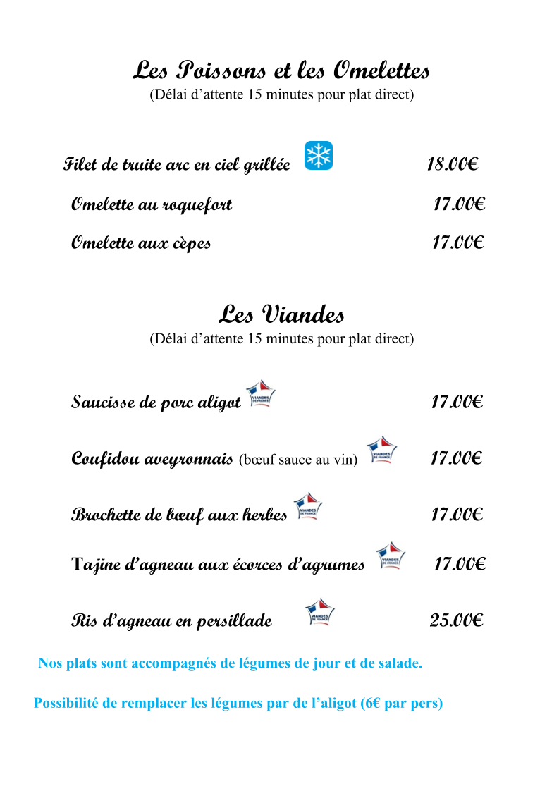 Menu Auberge Le Cévenol-1