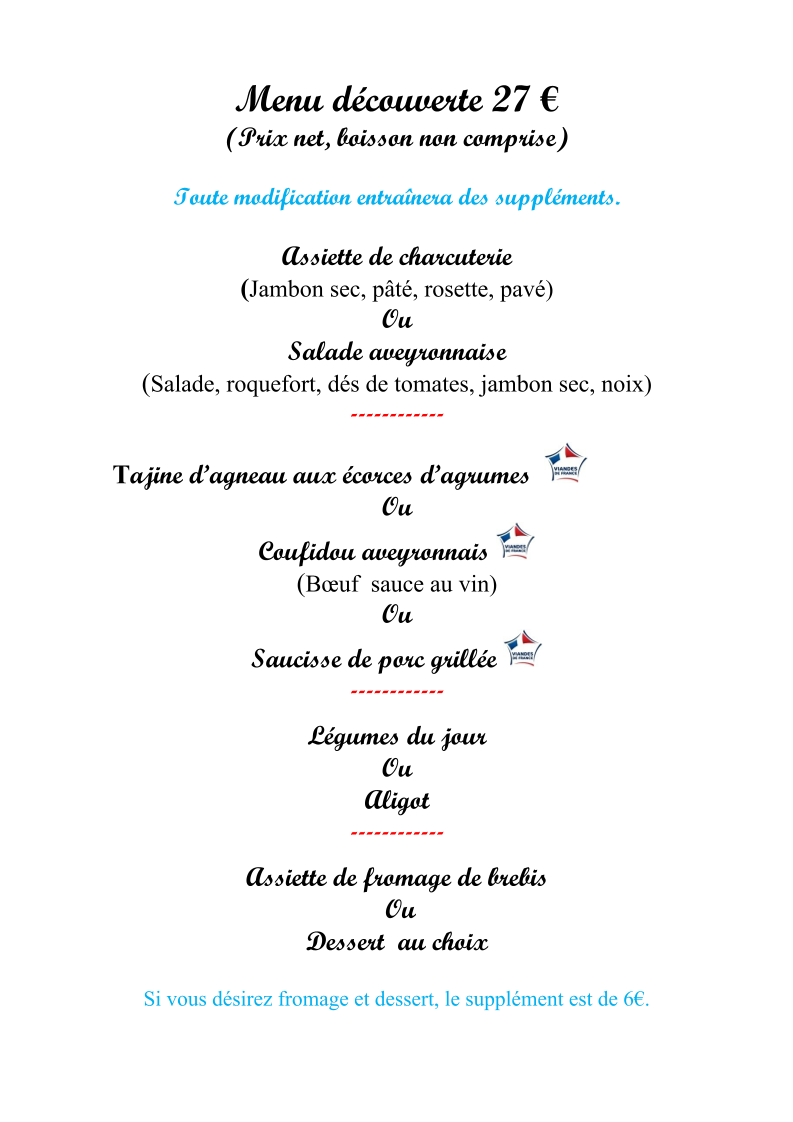 Menu Auberge Le Cévenol-2