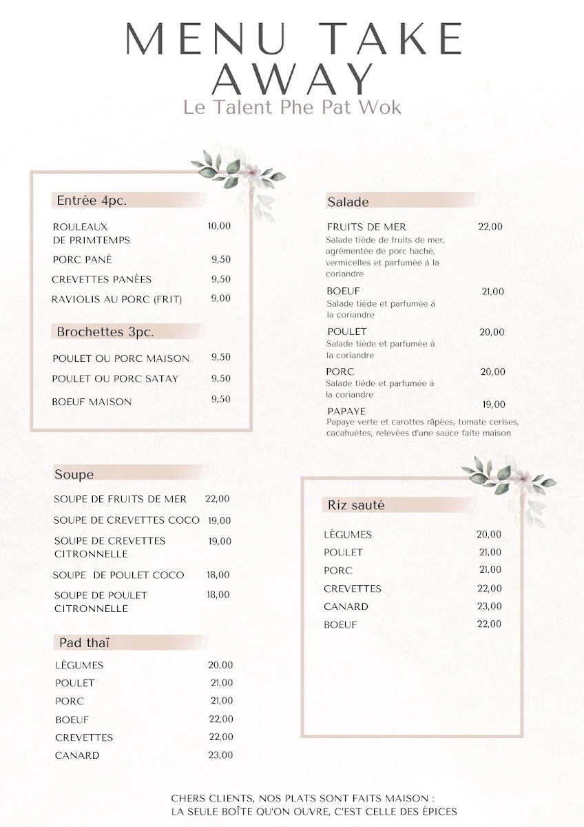 Menu Auberge Le Talent Phe Pat Wok-1