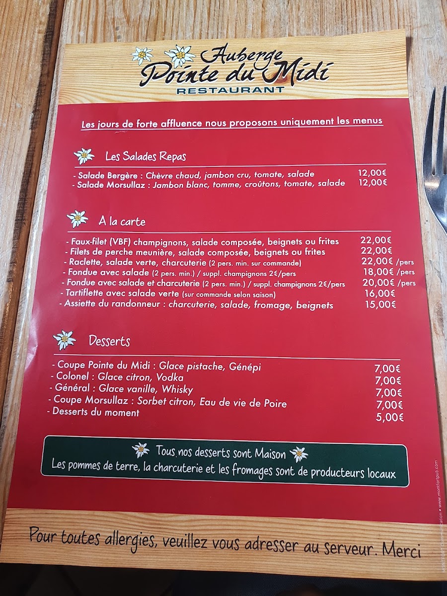 Menu Auberge Pointe Du Midi-1