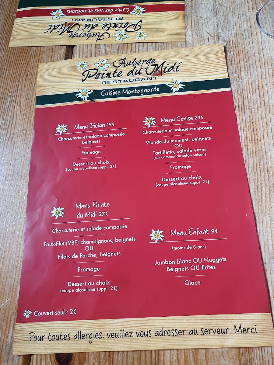 Menu Auberge Pointe Du Midi-2