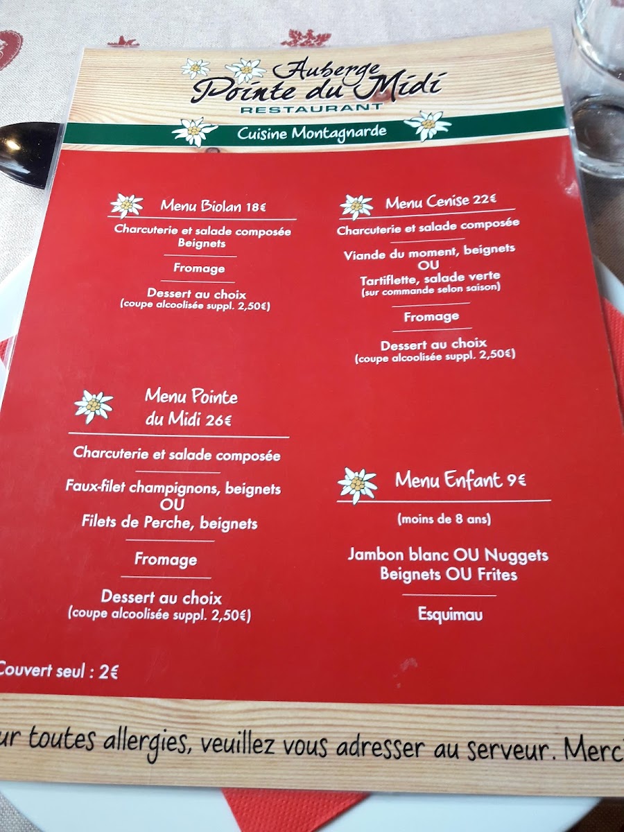 Menu Auberge Pointe Du Midi-4