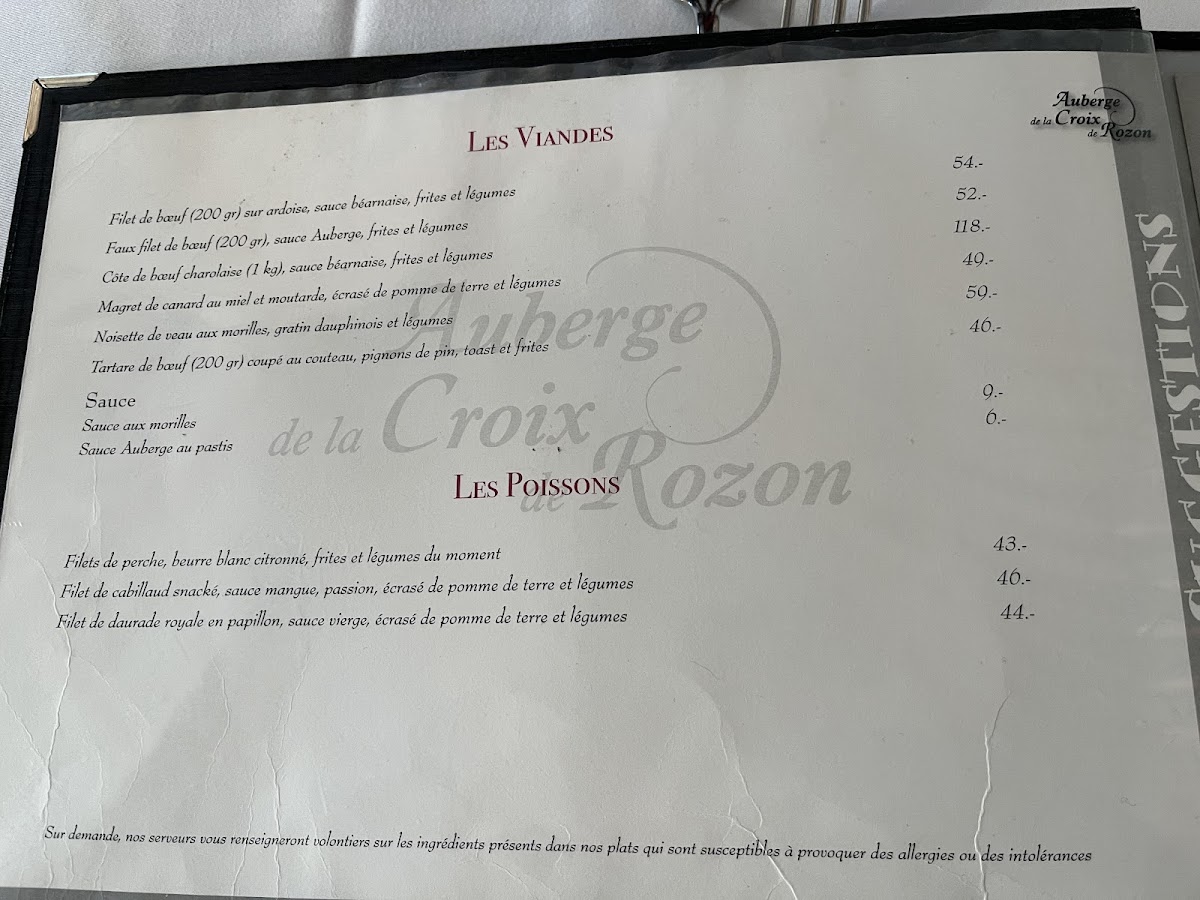 Menu Auberge-Restaurant De La Croix-De-Rozon-1
