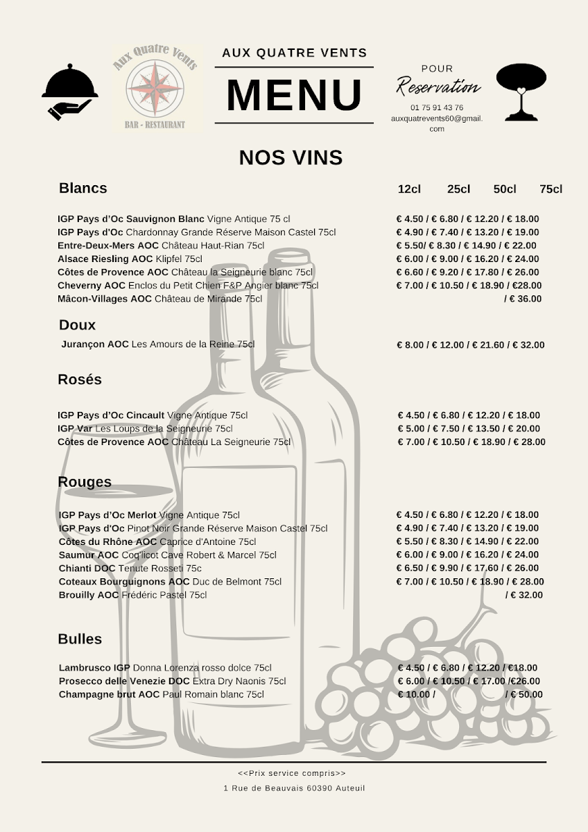 Menu Aux Quatre Vents - Auteuil-10