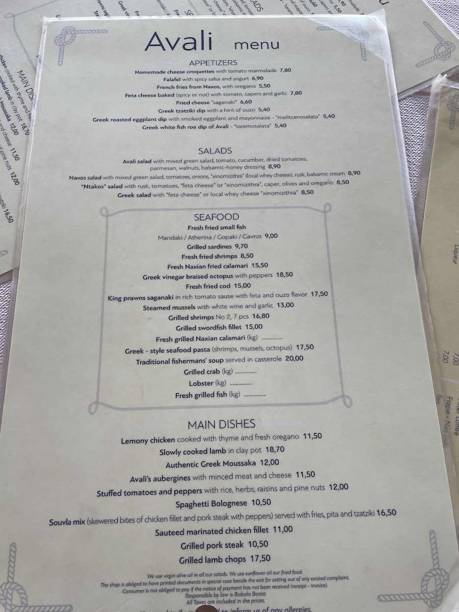Menu Avali-8