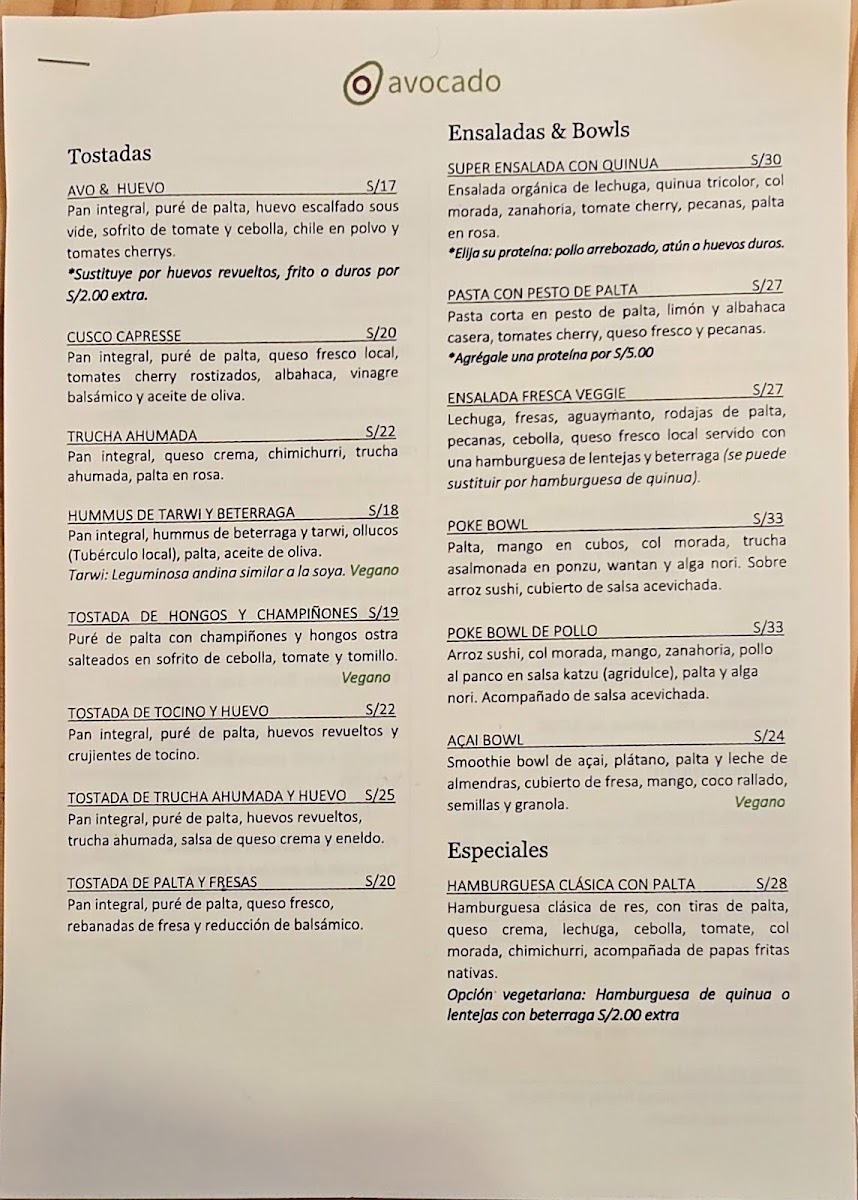 Menu Avocado, Toast & More.-1