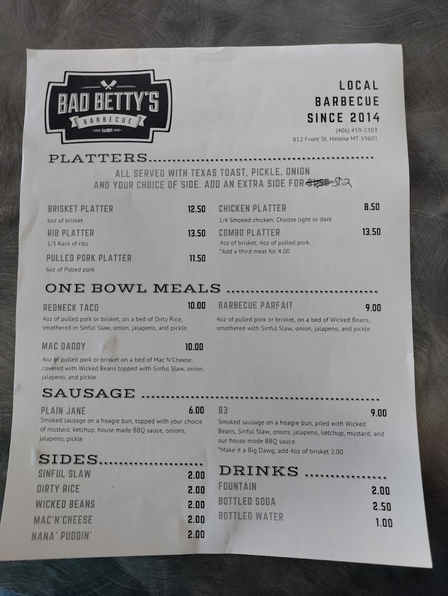 Menu Bad Betty's Barbecue And Catering Company-1