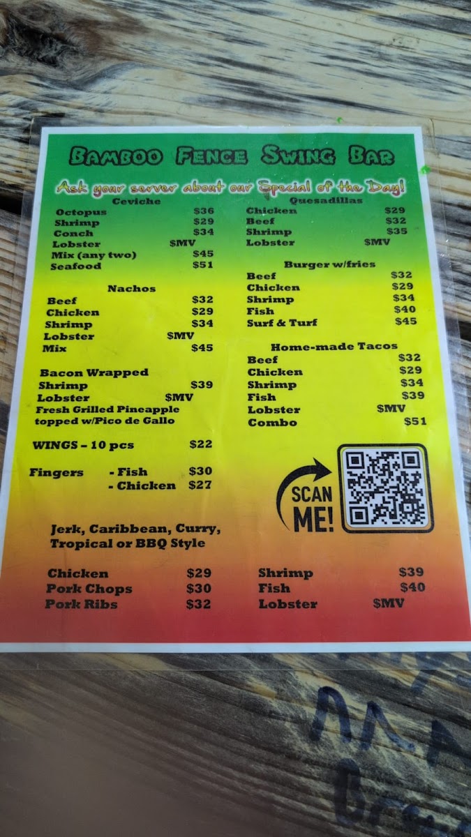 Menu Bamboo Fence Restaurant & Swing Bar-1