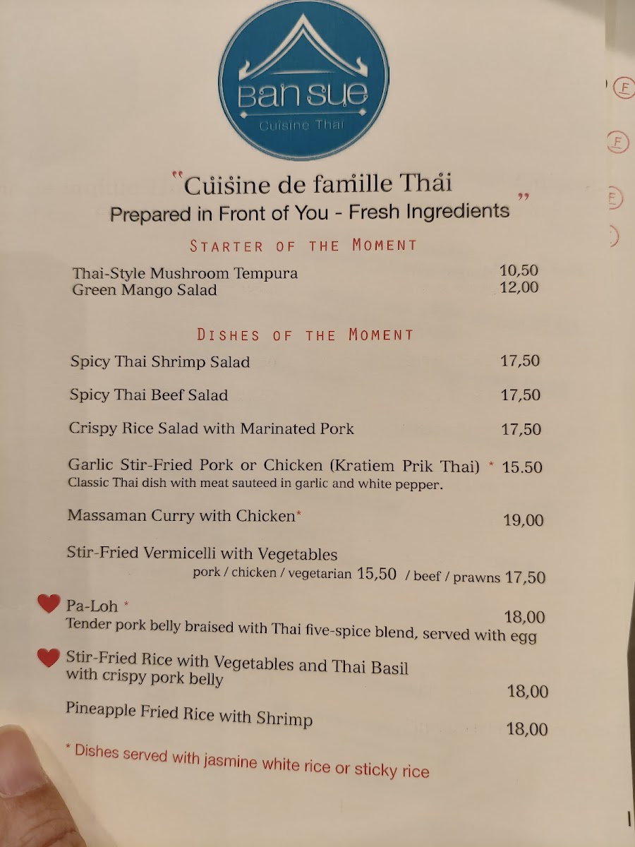 Menu Ban Sue - Restaurant Thai Paris 15-10