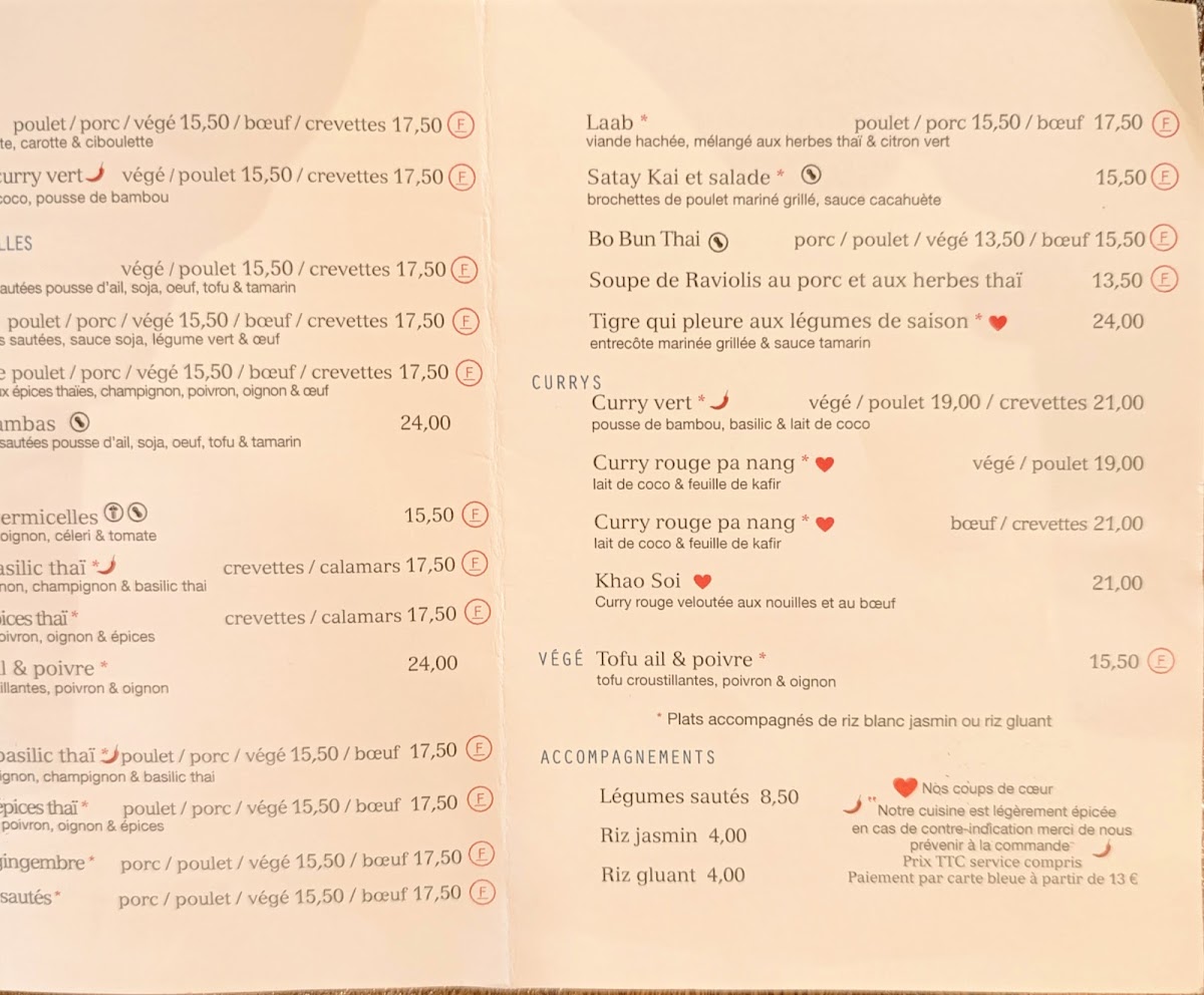 Menu Ban Sue - Restaurant Thai Paris 15-6