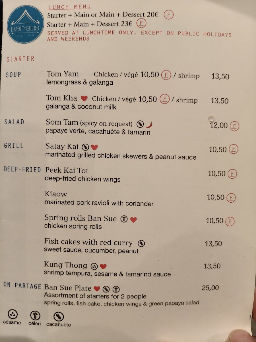 Menu Ban Sue - Restaurant Thai Paris 15-8