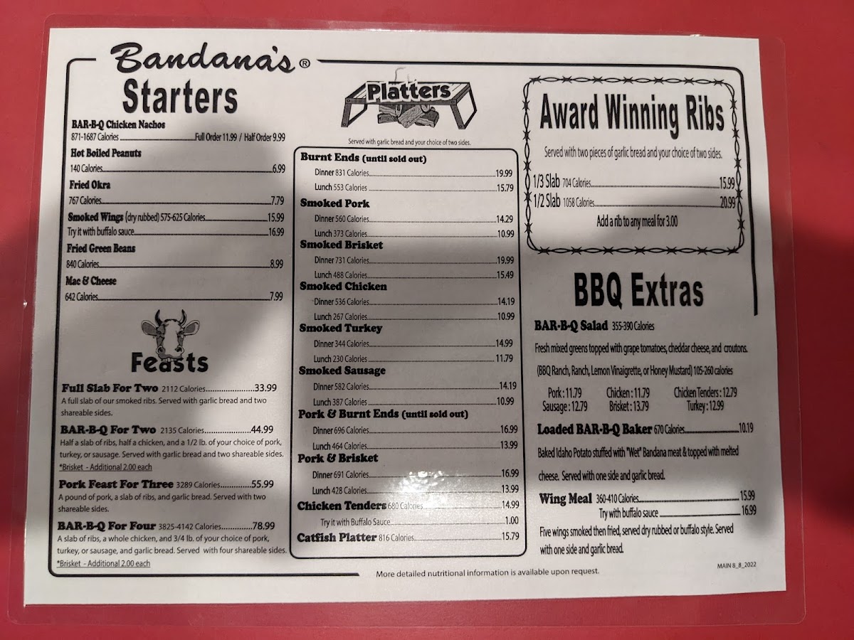 Menu Bandana's Bar-B-Q Fairview Heights, Il-1