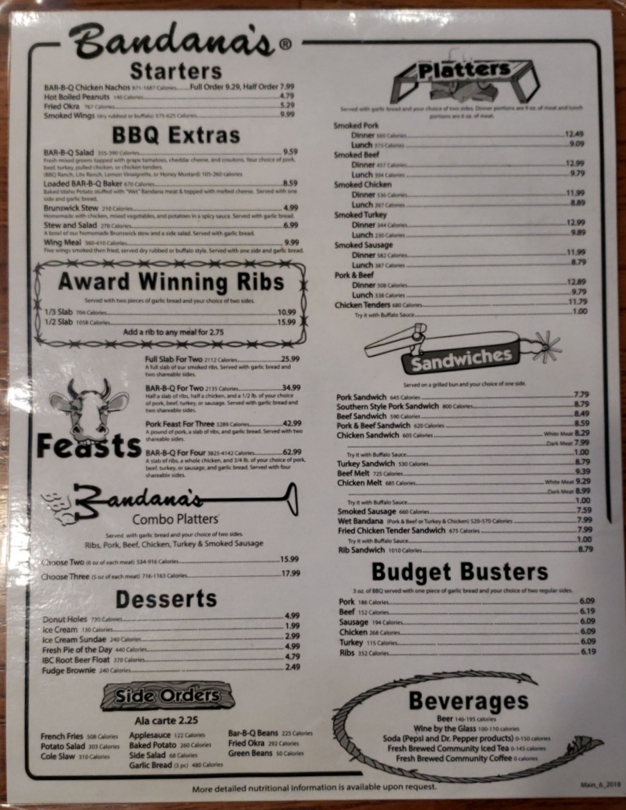 Menu Bandana's Bar-B-Q Fairview Heights, Il-8