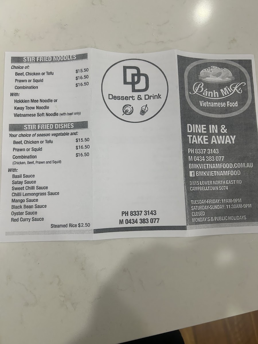 Menu Banh Mi K-3