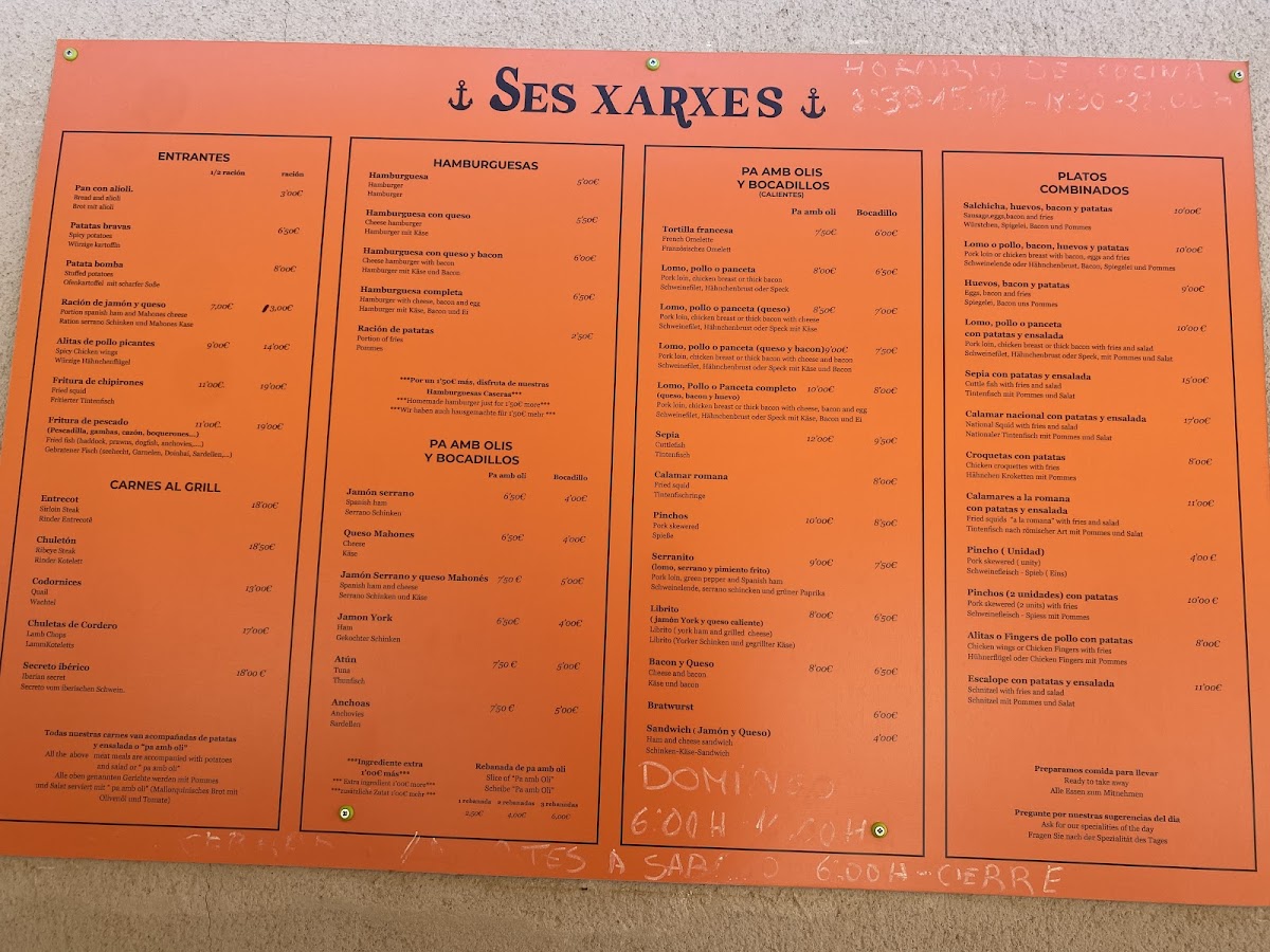 Menu Bar Cafeteria Ses Xarxes S'illot-2