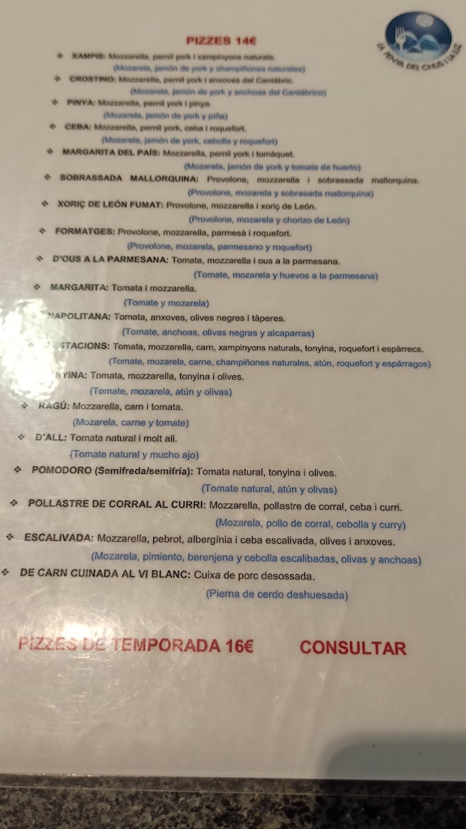 Menu Bar Restaurant La Penya-5