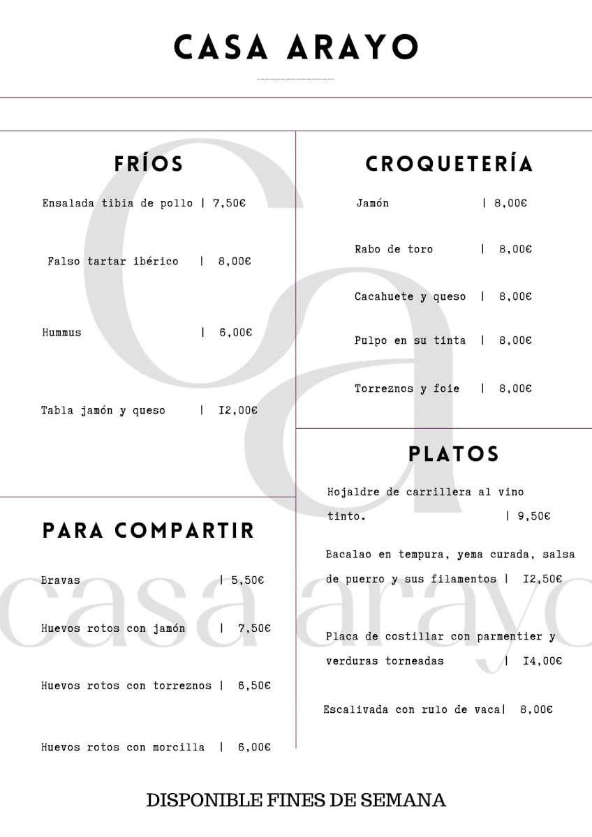 Menu Bar Restaurante Casa Arayo-3