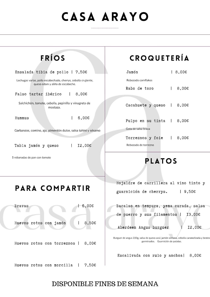 Menu Bar Restaurante Casa Arayo-4