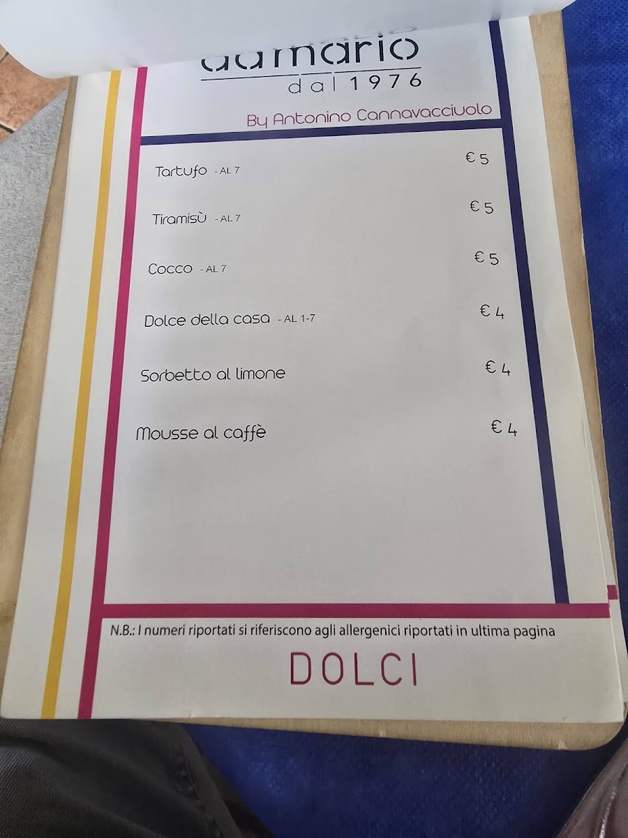 Menu Bar Ristorante Pizzeria B&b Da Mario 1976-10