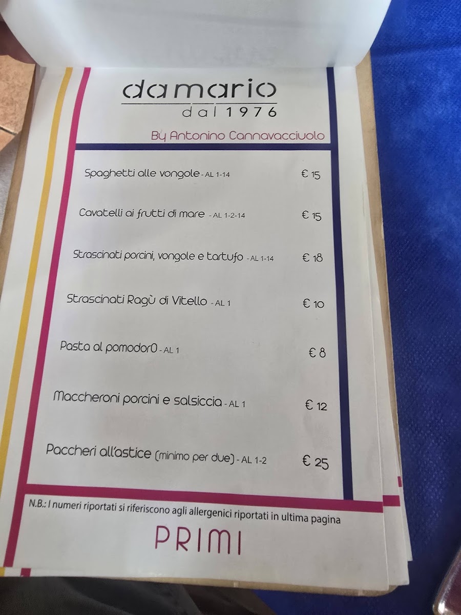 Menu Bar Ristorante Pizzeria B&b Da Mario 1976-6