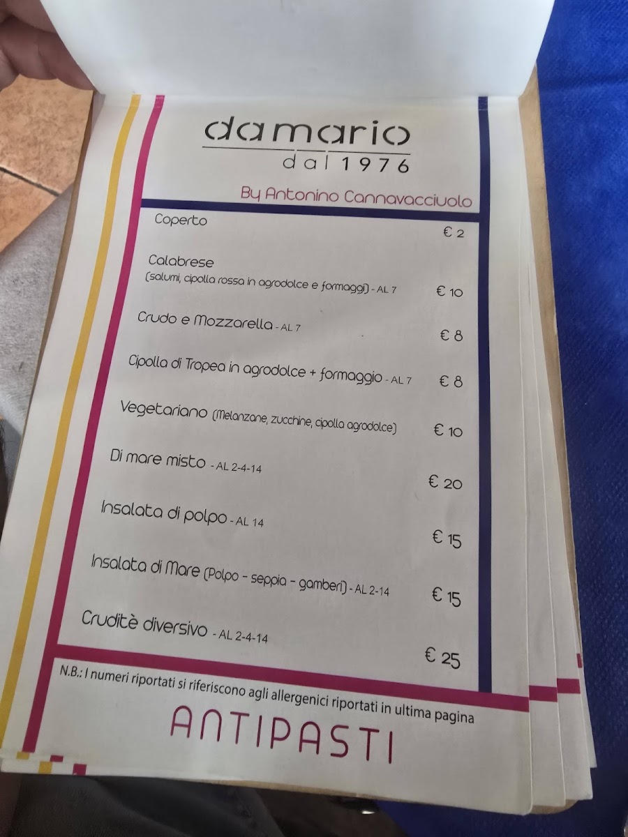 Menu Bar Ristorante Pizzeria B&b Da Mario 1976-7