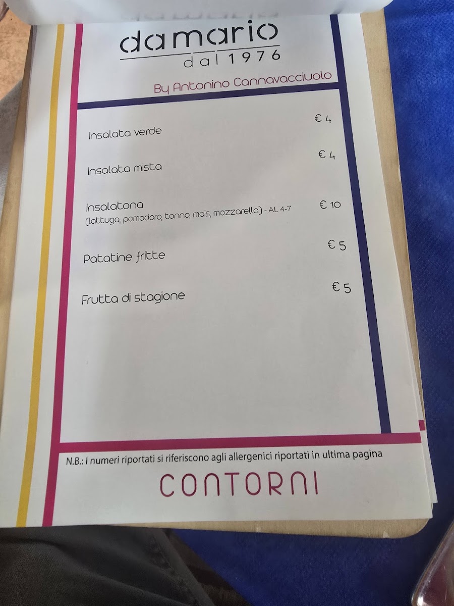 Menu Bar Ristorante Pizzeria B&b Da Mario 1976-9
