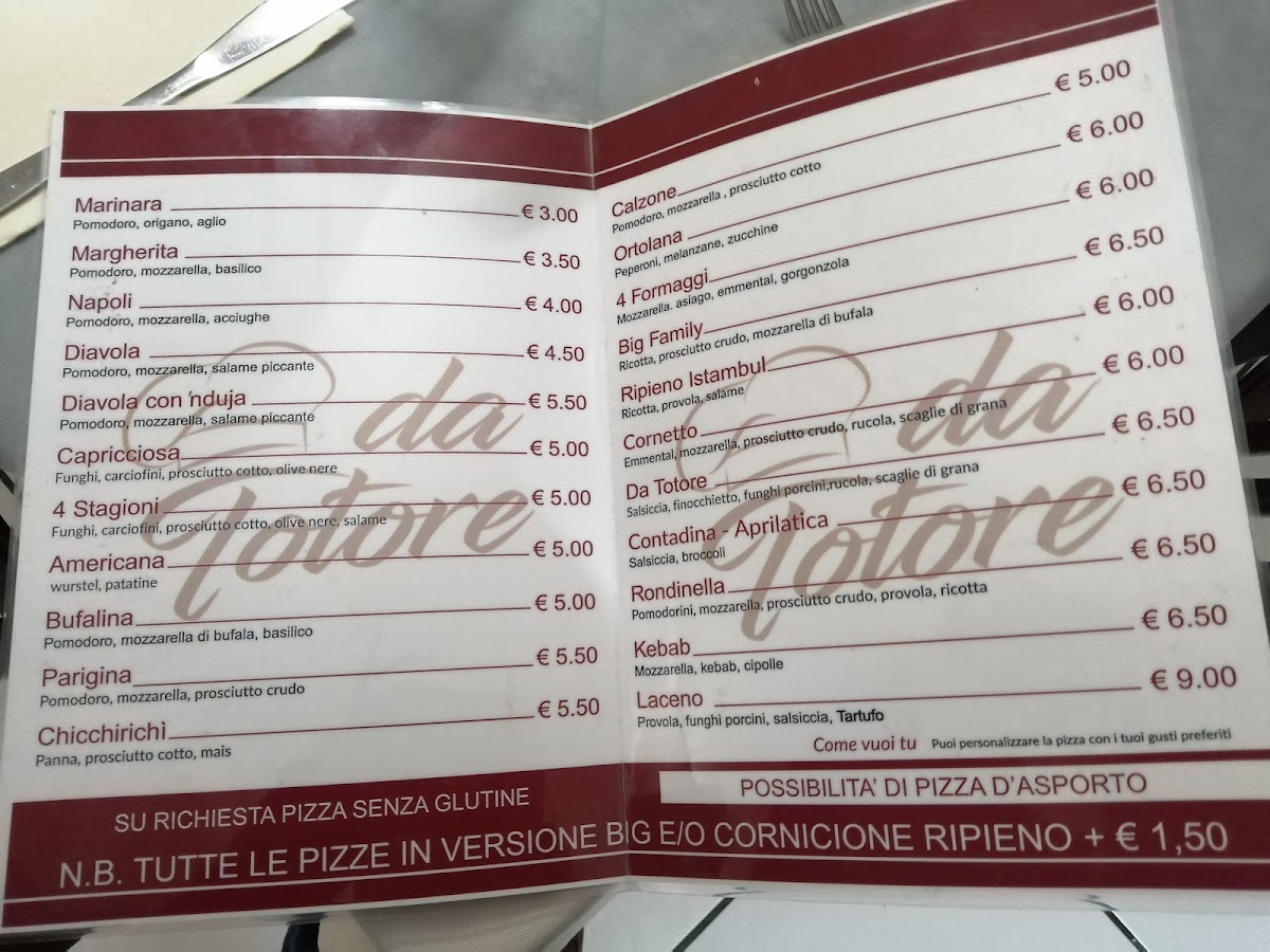 Menu Bar Ristorante Pizzeria Da Totore-1