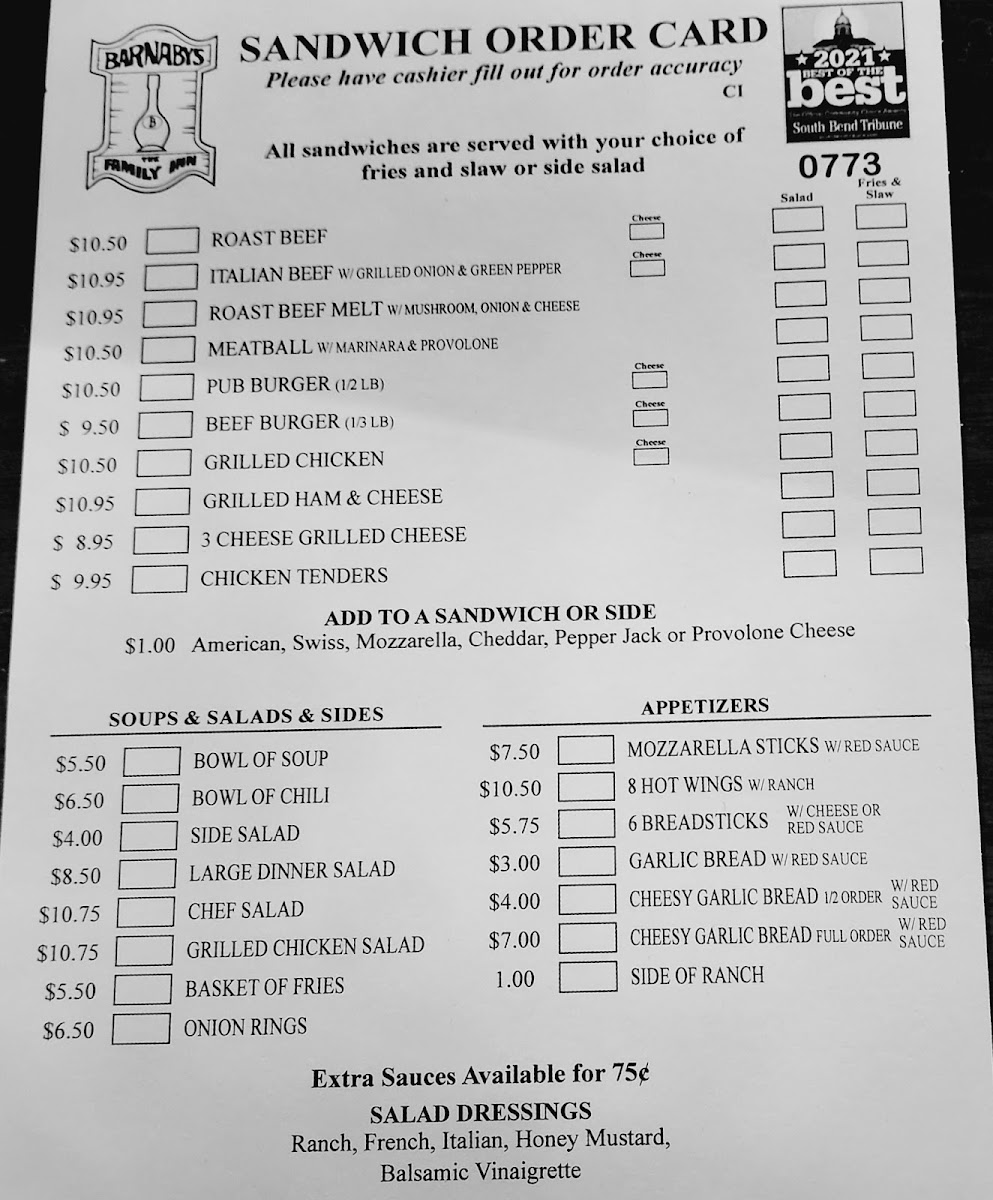 Menu Barnaby's South Bend-3
