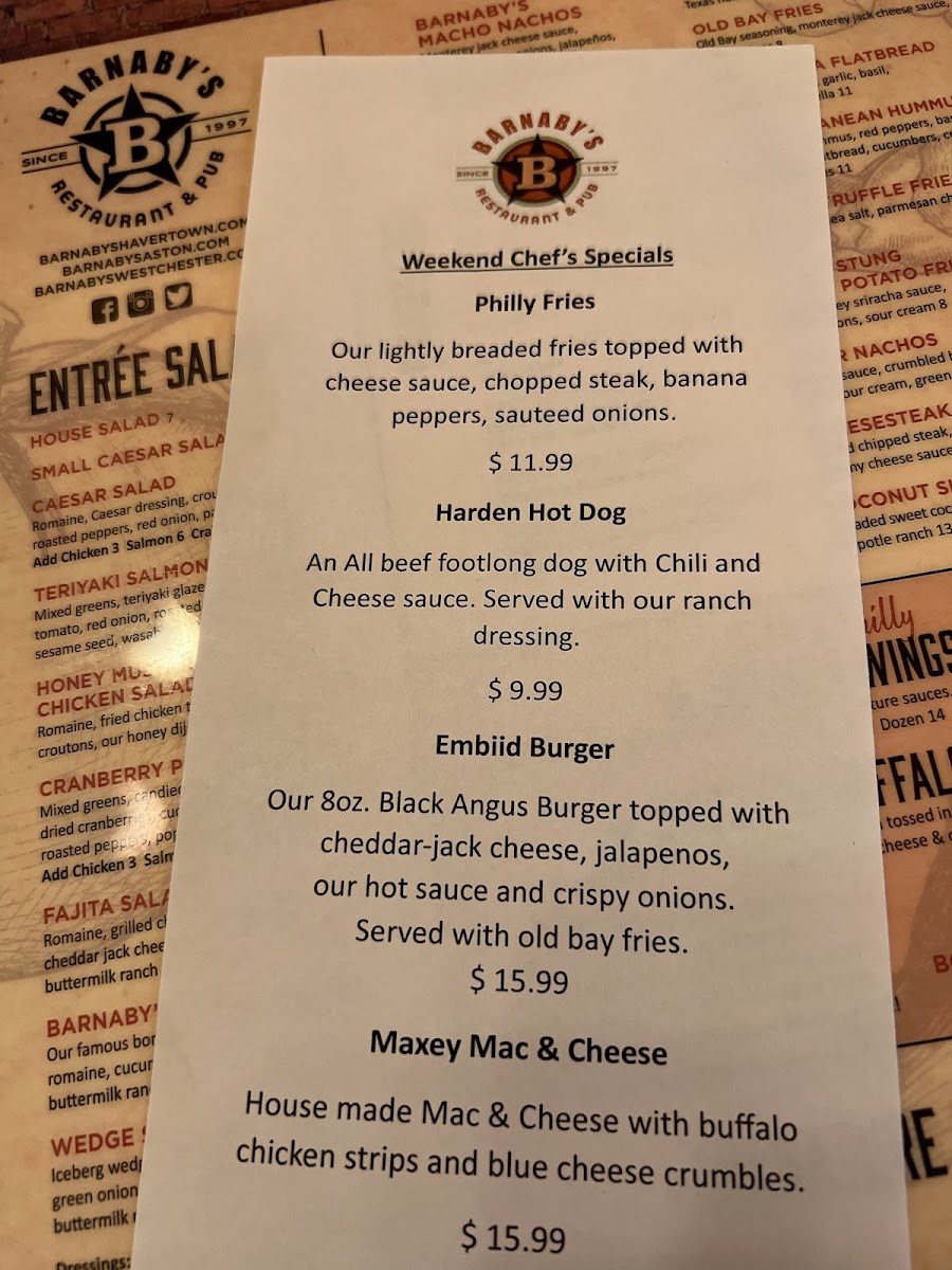 Menu Barnaby's - West Chester-1